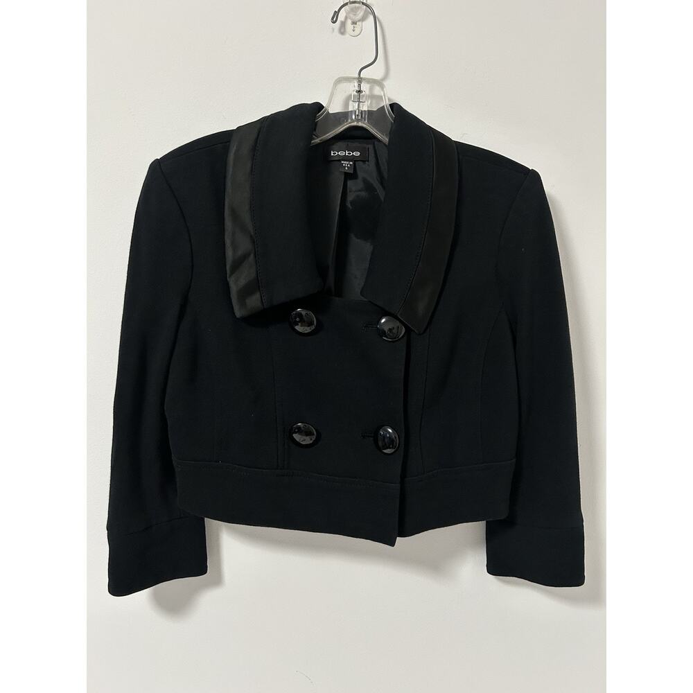 Vintage Y2K Bebe Cropped Blazer Shrug Jacket Sz 6 Black Babydoll Witchy Goth Emo - Picture 2 of 9
